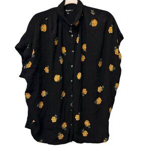 Madewell Womens cap sleeve black floral blouse Large Career Preppy Minimalist